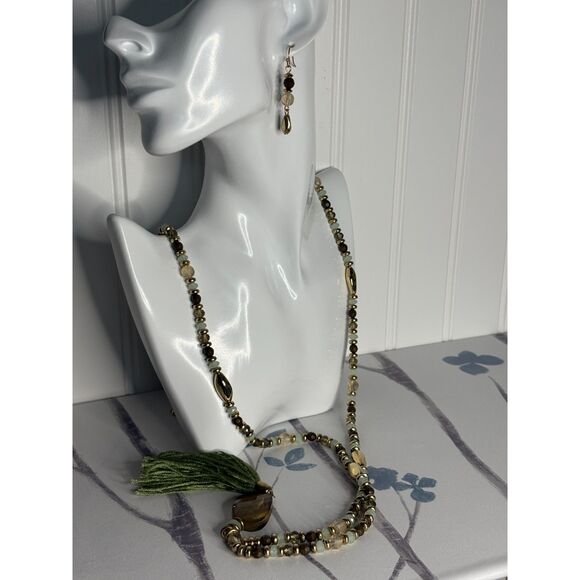 Avenue Beaded Tassel Statement Necklace Matching Earrings - Picture 1 of 4